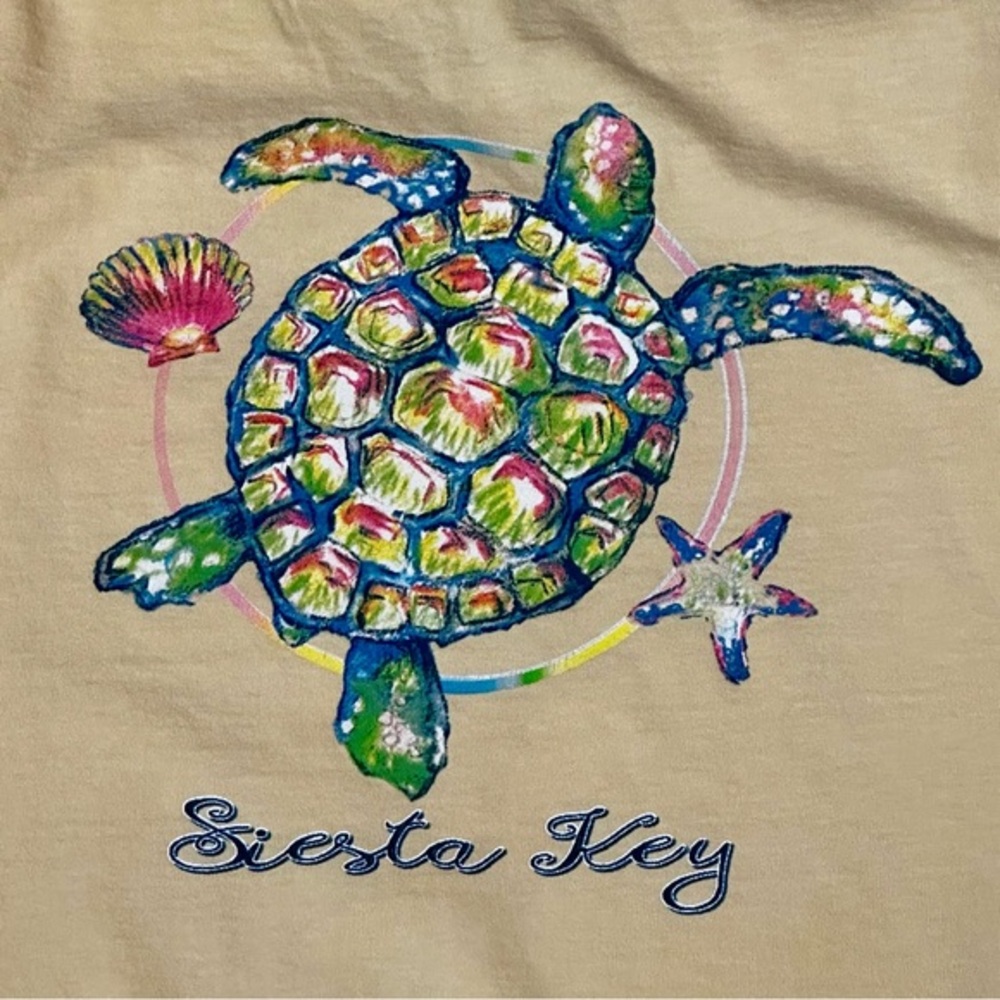 Blue 84 Yellow Cotton Tee Shirt Siesta Key Rainbow Sea Turtle Graphic Vacation